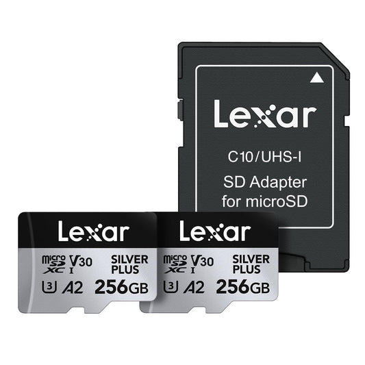 Lexar Tarjeta Micro SD Profesional Silver Plus de 256 GB, UHS-I, C10, U3, V30, Full HD y 4K, Tarjeta de Memoria microSDXC de hasta 205/150 MB/s, para videógrafos, Jugadores (LMSSIPL256G-B2ANU)