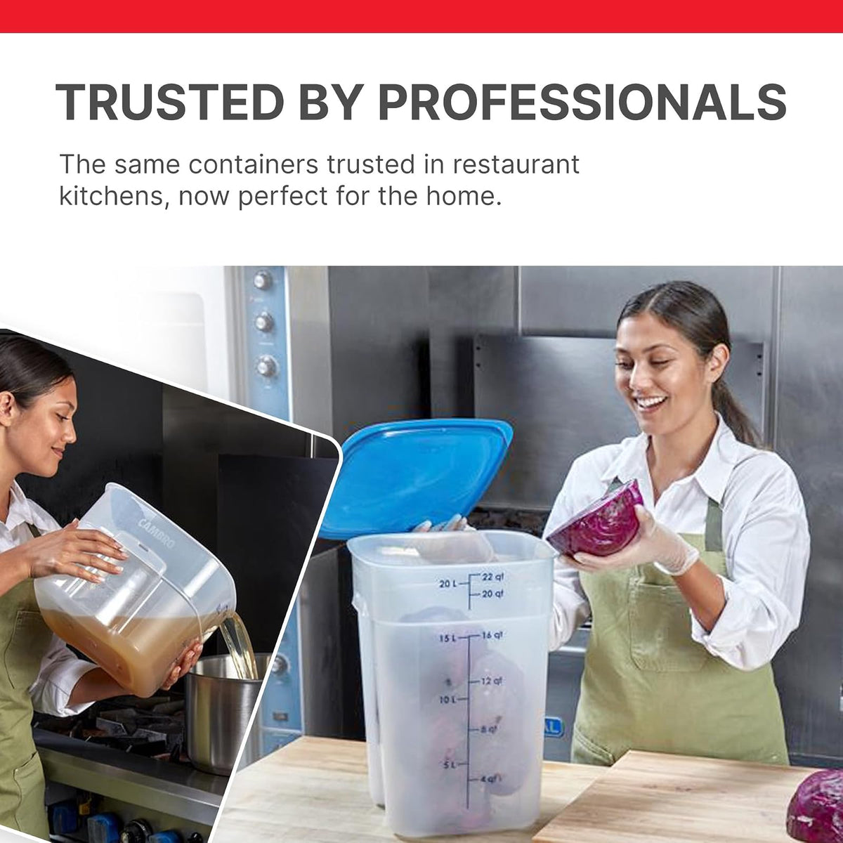 Cambro FreshPro - Contenedor de almacenamiento de alimentos de 22 cuartos (QT) con tapa (grado de restaurante), para preparación de alimentos, cocina comercial, contenedor de comida para mascotas y