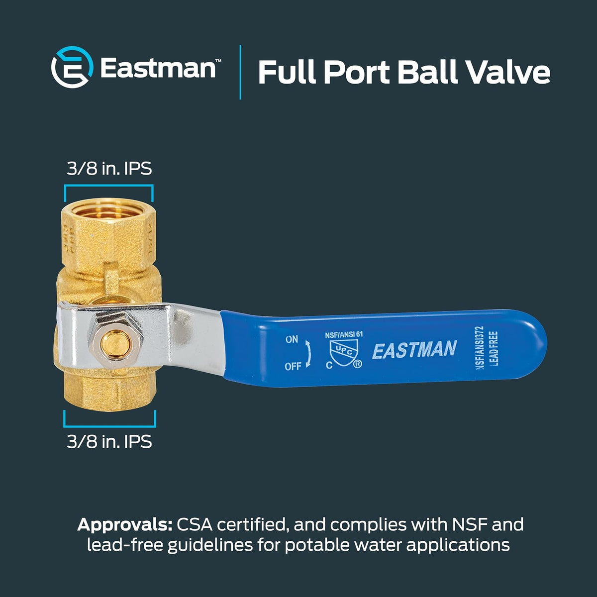 Eastman 20043LF - Válvula de bola de puerto completo para servicio pesado, 3/8" IPS, latón, 3/8"