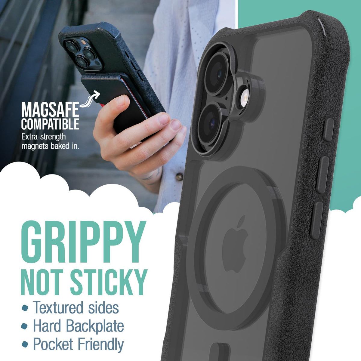 Smartish® - Funda magnética Protectora para iPhone 16, Gripzilla Compatible con MagSafe [Resistente + Resistente] Funda Delgada blindada con protección contra caídas para Apple iPhone 16, Color Negro