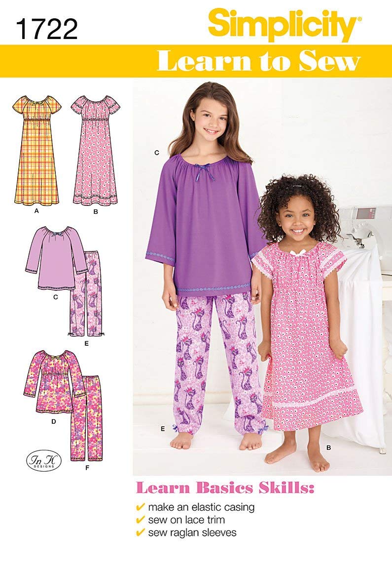 Simplicity 1722 - Patrones de Costura para Pijama de niña (Tallas 7-14)