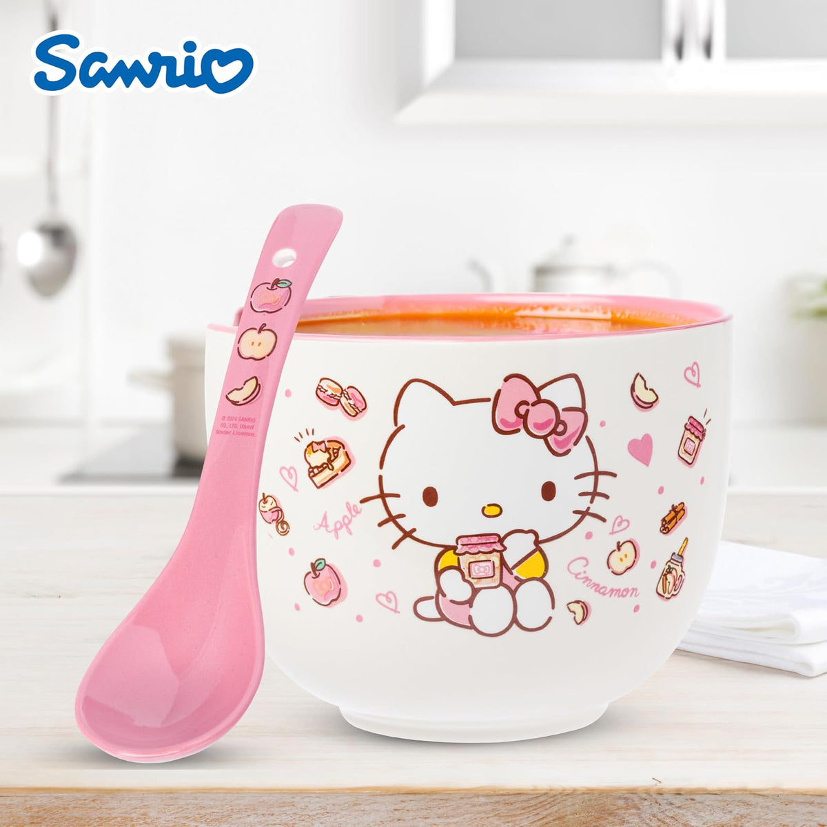 Silver Buffalo Sanrio Hello Kitty - Juego de cuencos y palillos de ramen de 20 onzas