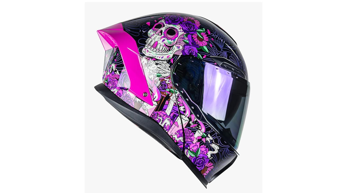 KOV Casco Orion Catrina Rosa Brillante ABATIBLE para Moto Certificado Dot