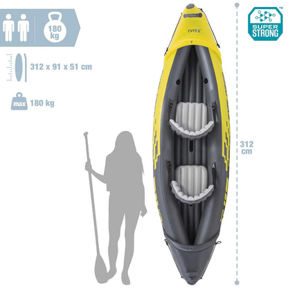 Intex Explorer K2 Kayak - Kayak Inflable para 2 Personas con Orejas de Aluminio y Bomba de Aire de Alta Salida