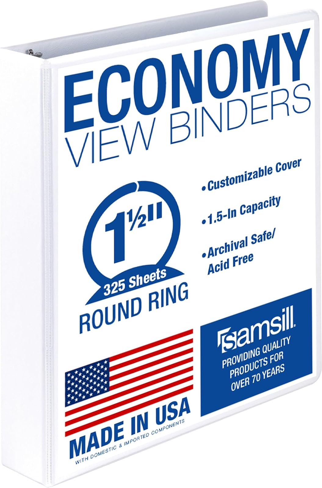 Samsill Economy Carpeta de 3 anillos, Paquete de 1, Blanco, 3.8 cm (1.5 pulgadas)