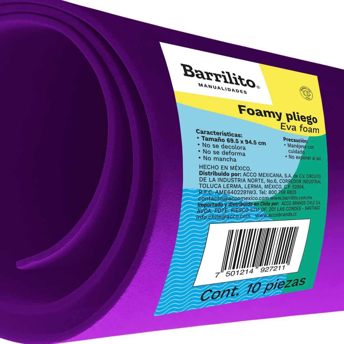 Barrilito Foamy Pliego Morado. 10 pza. PLI045