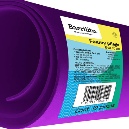 Barrilito Foamy Pliego Morado. 10 pza. PLI045