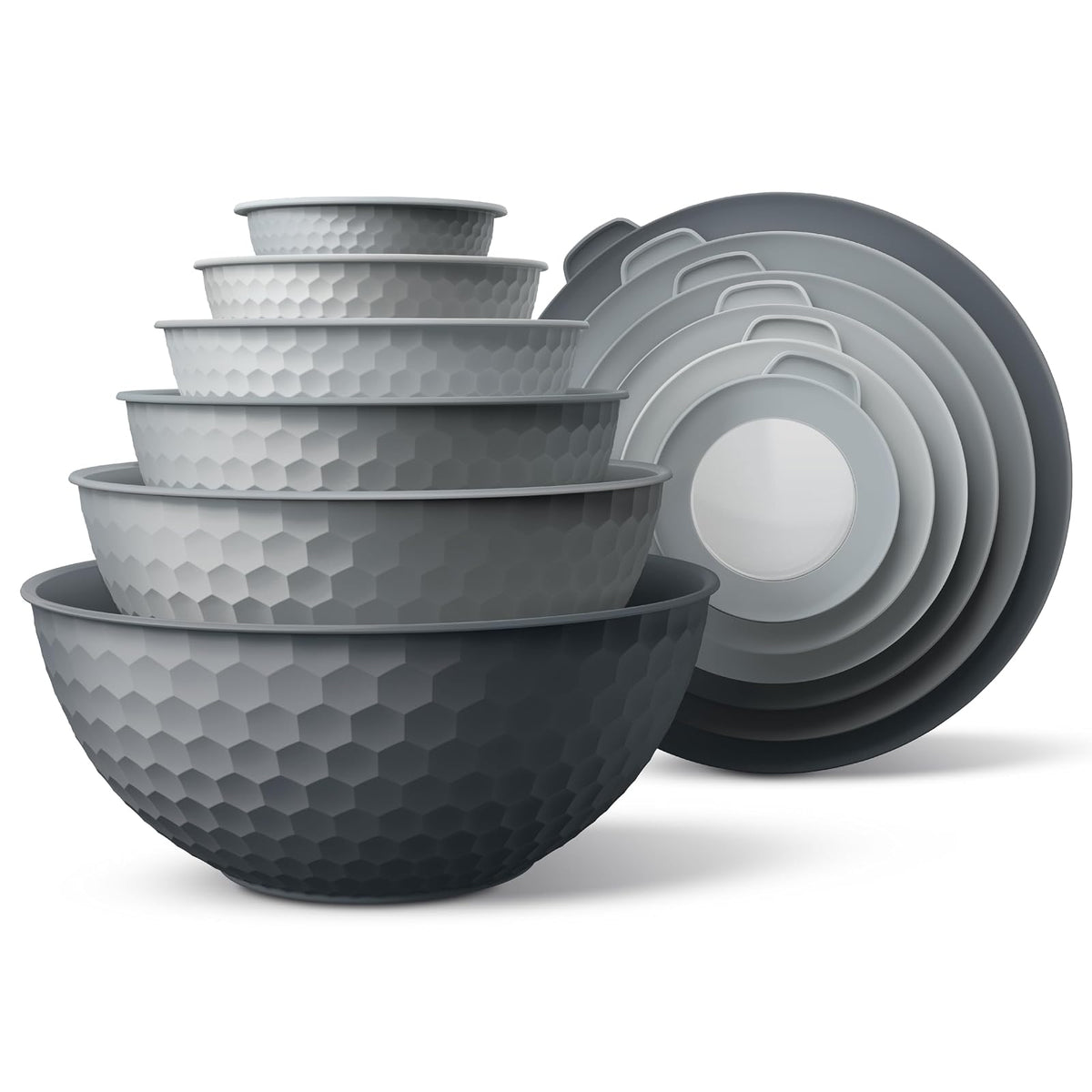 Cook with Color Juego de Cuencos de Acero Inoxidable con Tapas, 12 Piezas - Gris en relieve