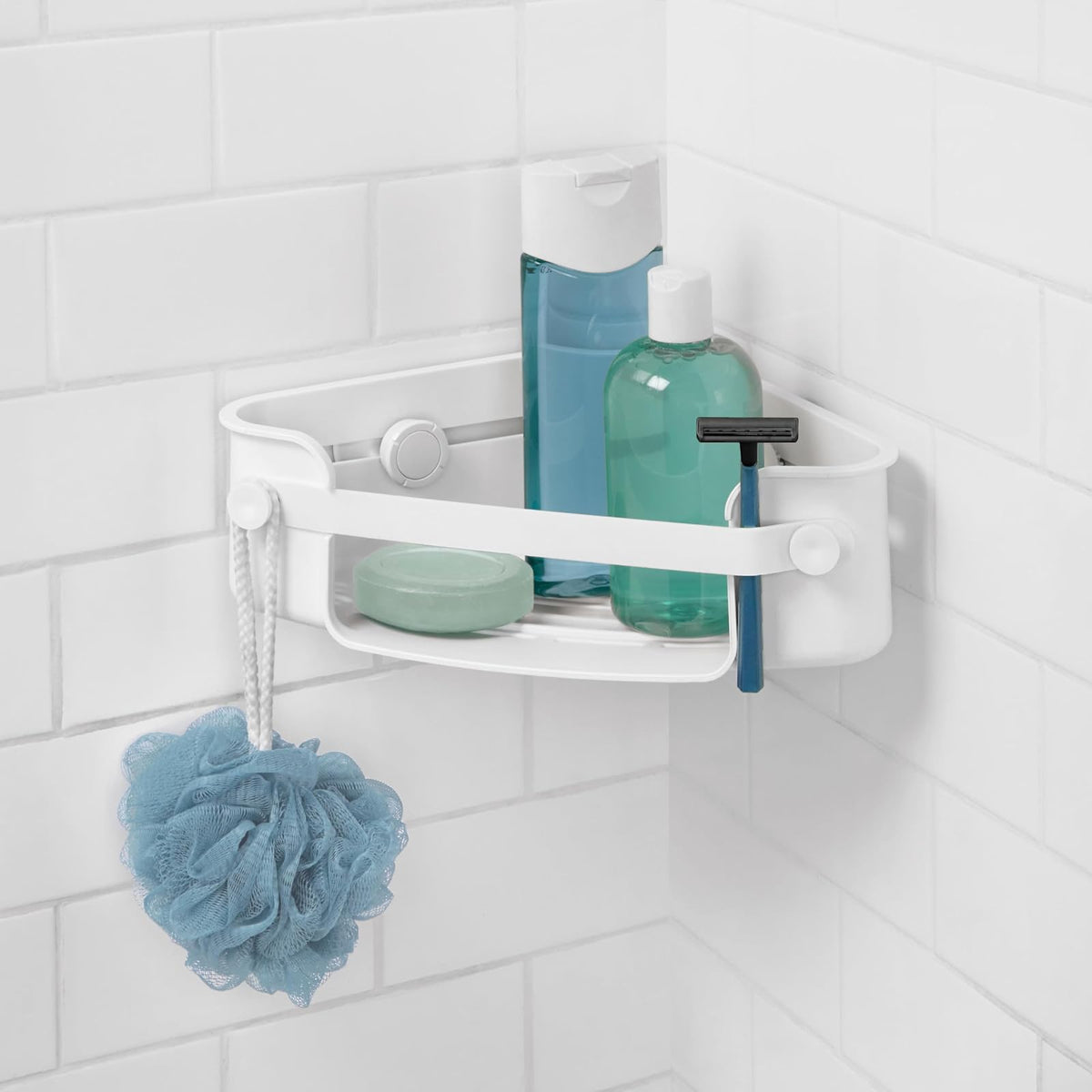 Umbra | Organizador de Ducha Esquinero Premium con Ventosas Gel-Lock, Sistema Patentado Antideslizante