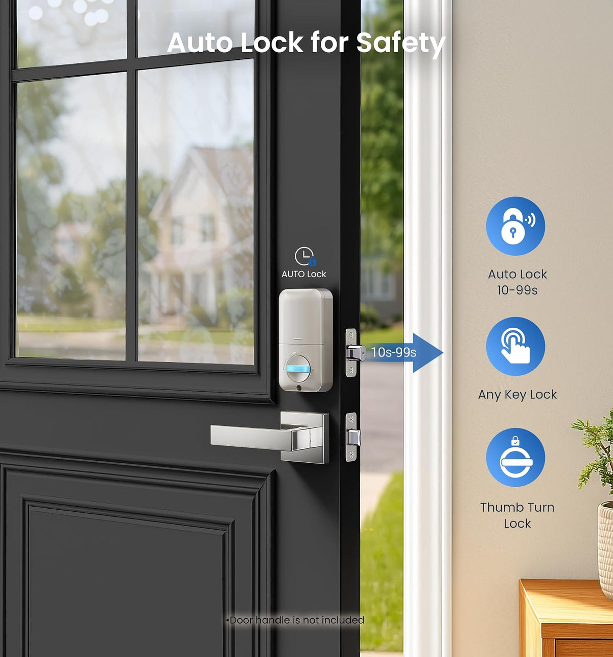 Veise KS02A - Cerradura de puerta de entrada sin llave de huellas dactilares, bloqueo automático, cerrojo electrónico para puerta delantera, biométrico, contraseña antipeeping, fácil instalación