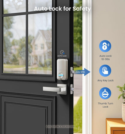 Veise KS02A - Cerradura de puerta de entrada sin llave de huellas dactilares, bloqueo automático, cerrojo electrónico para puerta delantera, biométrico, contraseña antipeeping, fácil instalación
