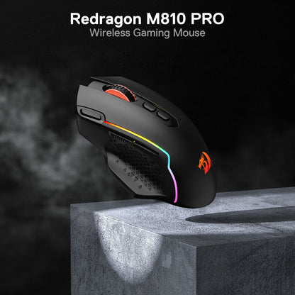 Redragon M810 Pro - Ratón inalámbrico para Juegos, 10000 dpi con Llave de Fuego rápido, 8 Botones Macro, Capacidad de Potencia Duradera de 45 Horas y retroiluminación RGB para PC/Mac/Laptop