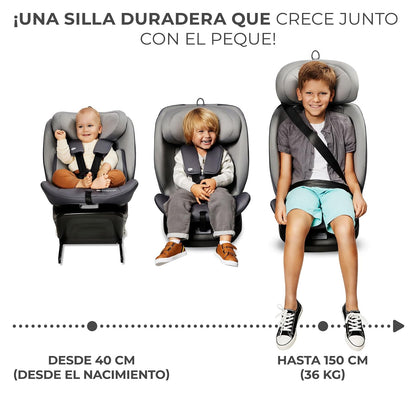 Kinderkraft I-GROW Autoasiento, I-SIZE 40-150 cm, Isofix, Silla automóvil bebé, Asiento infantiles, para niños, Ajustable, Sillade, RWF, FWF, Asiento de automóvil, 360º, Grupo 0+/1/2/3, 0-36 kg, Negro