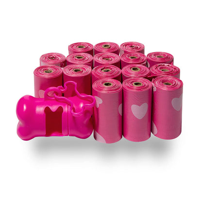 Best Pet Supplies Dispensador Reutilizable de Bolsas para Excremento de Perro, con Clip - Rosado Heart - 240 Bags