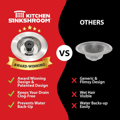 SinkShroom - Colador revolucionario para Fregadero sin obstrucciones con tapón, Acero Inoxidable