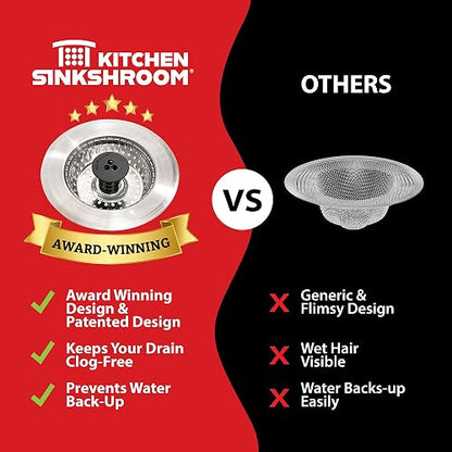 Kitchen SinkShroom Revolutionary - Colador de Fregadero de Acero Inoxidable sin obstrucciones, Color Gris Chapado en Cromo