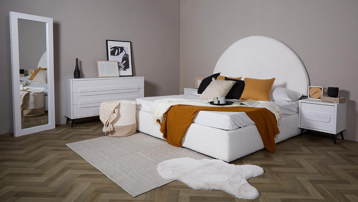 Buró Color Blanco con 2 Cajones, Soporte Metálico y Estructura de Madera MDF.