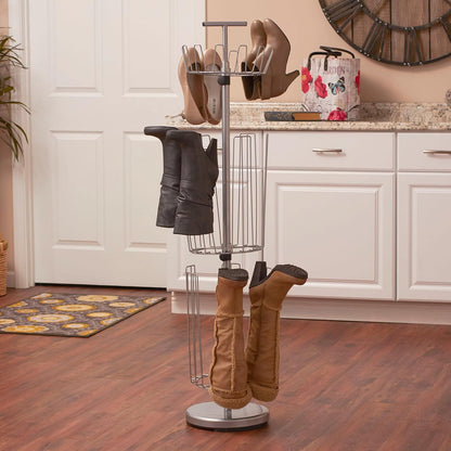 Household Essentials 2132-1 Estante giratorio de metal para zapatos y botas de 3 niveles, plateado