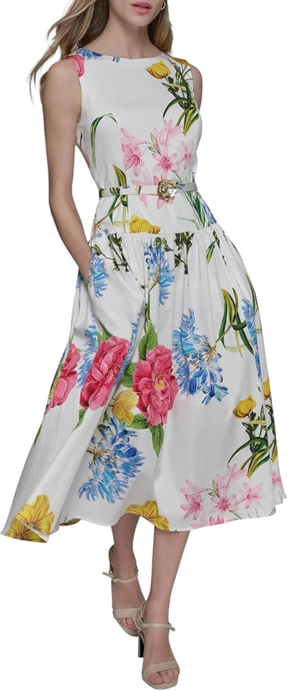 KARL LAGERFELD Scoop Neck Sleeveless Midi Sheath Dress Vestido Informal Mujer