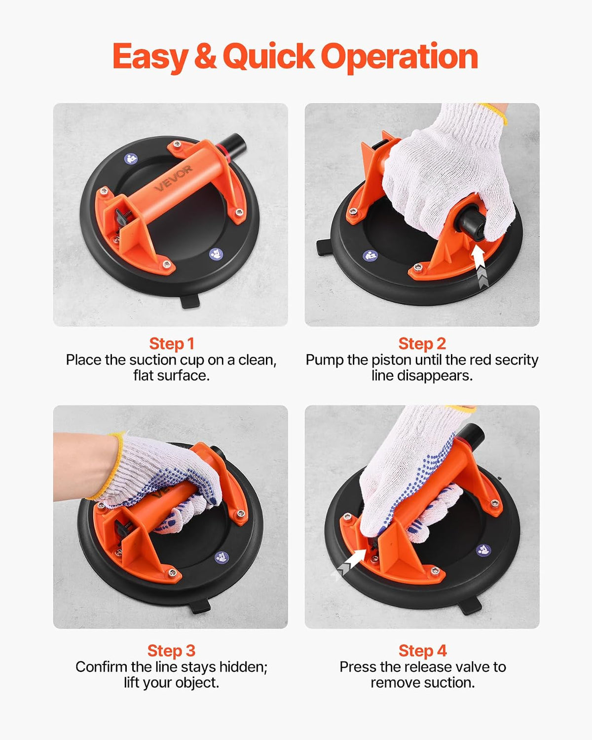 VEVOR Ventosa de Vacío Manual 203 mm 2 Piezas, Ventosa de Elevación con Caja de Herramientas, Capacidad de Carga Máx. 180 kg, Mango de Plástico ABS, Elevador de Succión para Cristal Granito Azulejos
