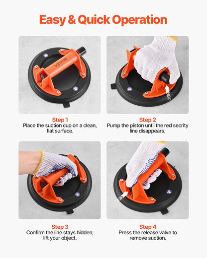 VEVOR Ventosa de Vacío Manual 203 mm 2 Piezas, Ventosa de Elevación con Caja de Herramientas, Capacidad de Carga Máx. 180 kg, Mango de Plástico ABS, Elevador de Succión para Cristal Granito Azulejos