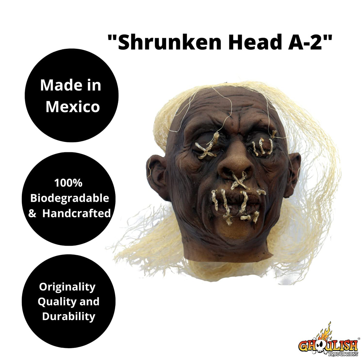 Shrunken Head A2, Artículo Decorativo de Cabeza Pequeña Encogida de Brujo Voodoo, Adorno para Decoración de Halloween de Craneo Pequeño Encogido Ideal para Casa de Terror