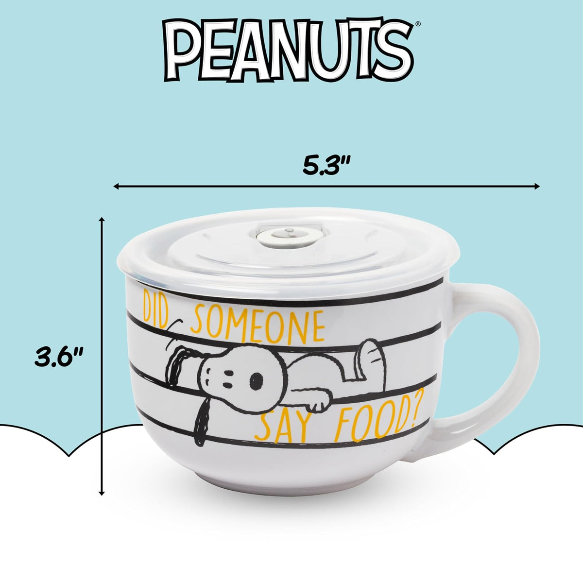 Silver Buffalo Peanuts Squad - Taza de cerámica, 24 onzas, color blanco | Blanco, 24 oz, 1 unidad, incluye tapa, licencia oficial