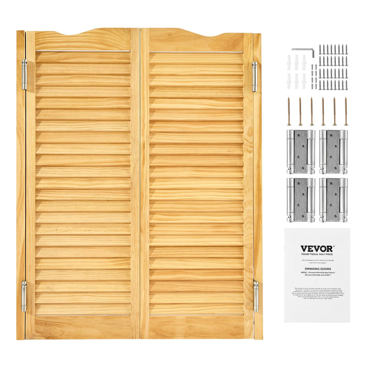 VEVOR - Puertas dobles de salón, 36 pulgadas de ancho x 42 pulgadas de alto, puertas de café con arco superior interior, madera de pino premium, con bisagras y kit de hardware, fácil de instalar, para