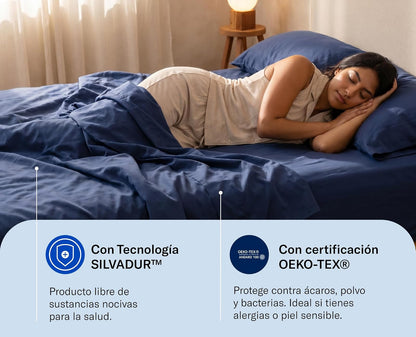 Luuna Juego de Sábanas Matrimonial de Algodón Tipo Satín 400 Hilos, 1 Juego de 4 Piezas, Suaves, Frescas, Transpirables y Antimicrobianas, Alta Calidad, Marca Mexicana (Azul)