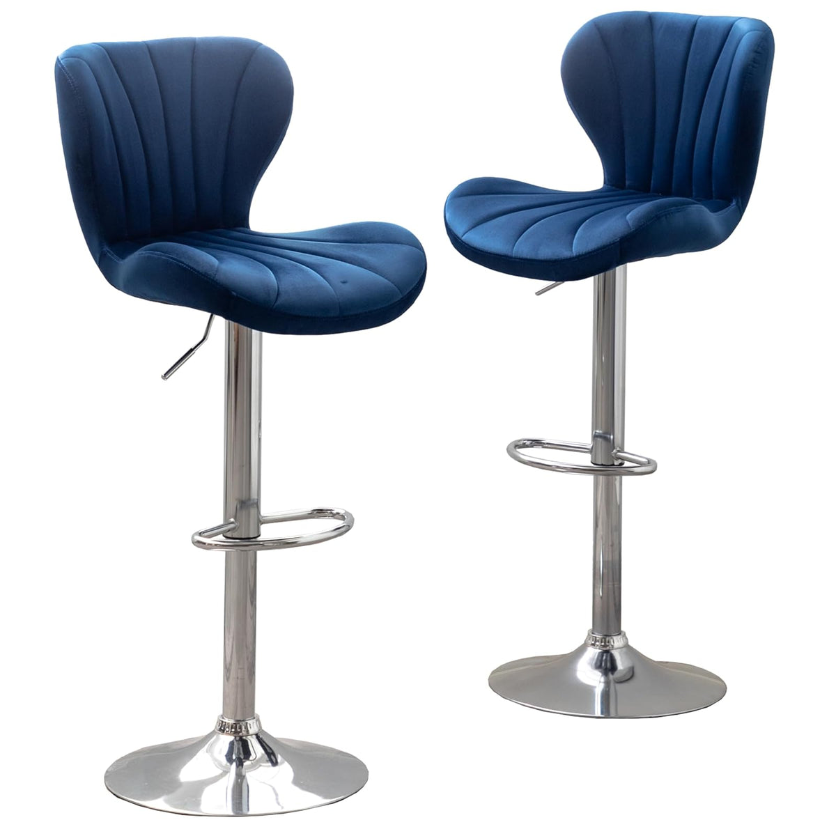 Roundhill Furniture Ellston Taburetes Giratorios de Terciopelo, Set de 2 - Azul