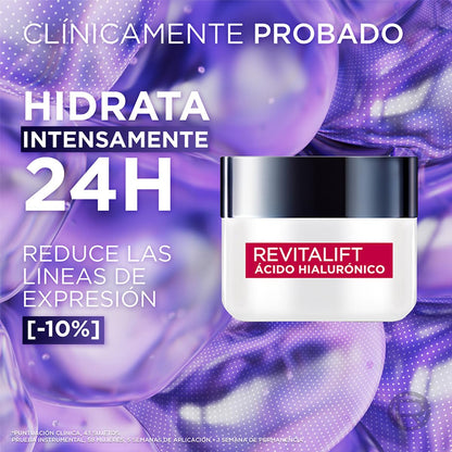 L'Oreal Paris Revitalift Ácido Hialurónico Crema de Día Hidratante, Hidrata Intensamente y Rellena Líneas de Expresión, 50 ml.