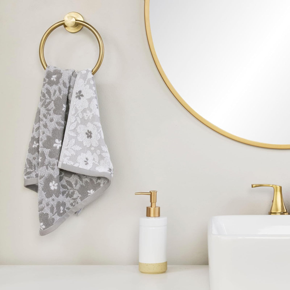 SKL Home - Juego de Toallas de Mano de Jacquard Floral, Gris, 2 Unidades