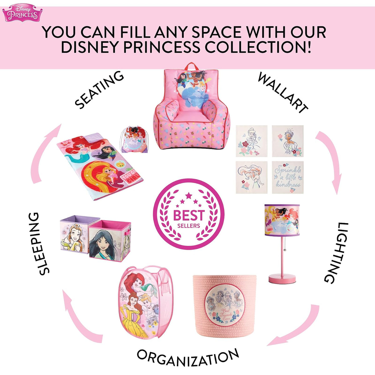 Idea Nuova Disney Princess - Cubitos de almacenamiento plegables (25,4 x 25,4 cm)