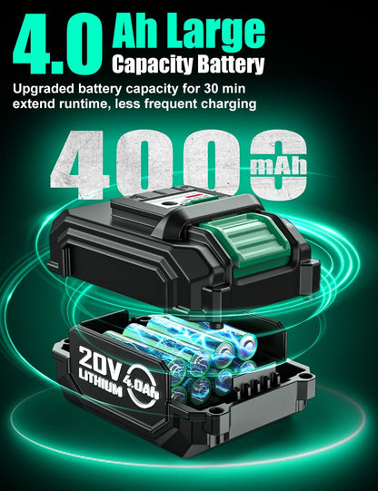 KIMO - Paquete de 2 baterías de 20 V 4000 mAh para taladro KIMO de 20 V, soplador de hojas, amoladora angular, sierra alternativa, herramienta oscilante, clavadora Brad - tecnología de protección de