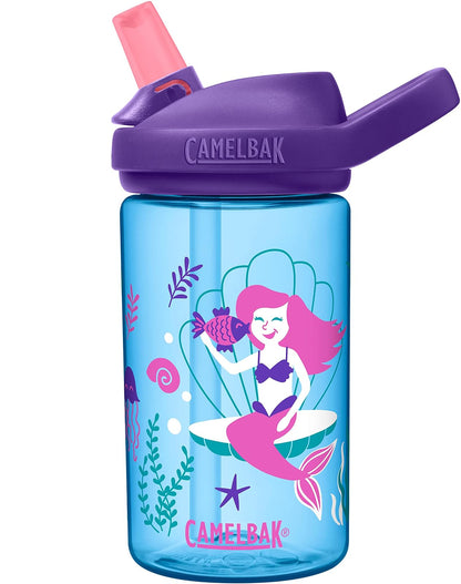CamelBak Botella de agua Eddy+ para niños de 14 onzas con Tritan Renew, popote, a prueba de fugas, sirenas mágicas