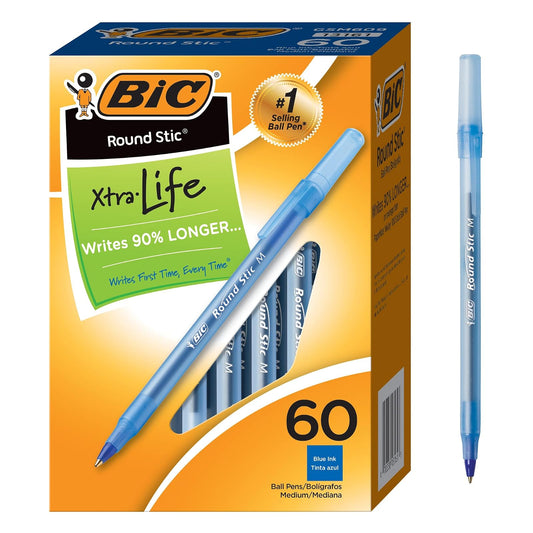 BIC GSM609-BE Round Stic Xtra Life Bolígrafo de punta mediana (1.0 mm), azul, 60 unidades
