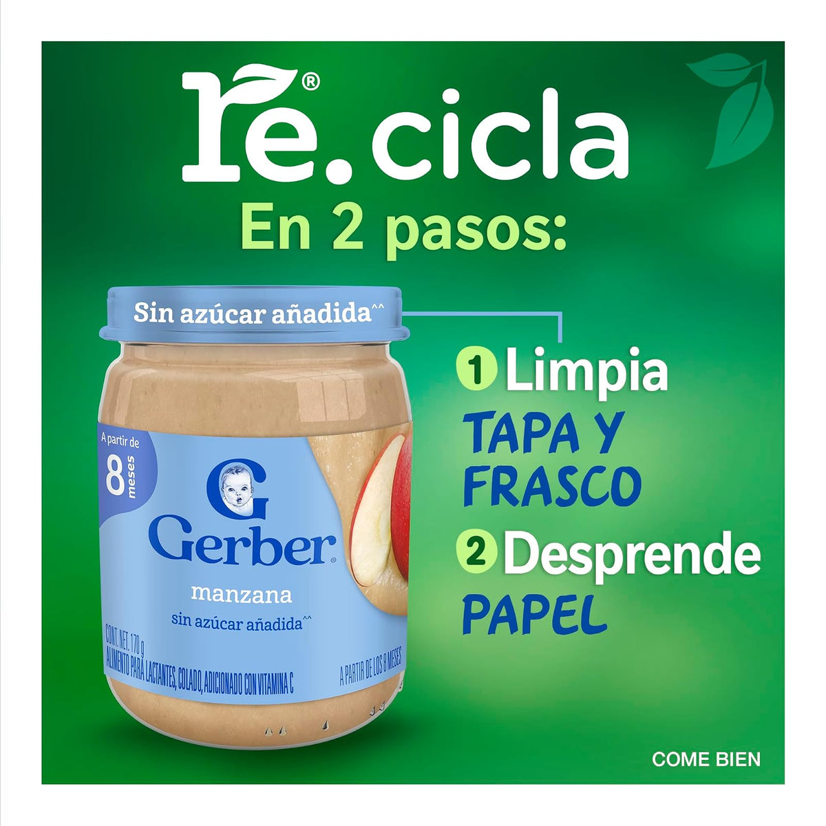 Gerber Papilla Etapa 3, A Partir de 8 Meses, Adicionado con Vitamina C, Manzana, Paquete de 12 Frascos de 170 g c/u