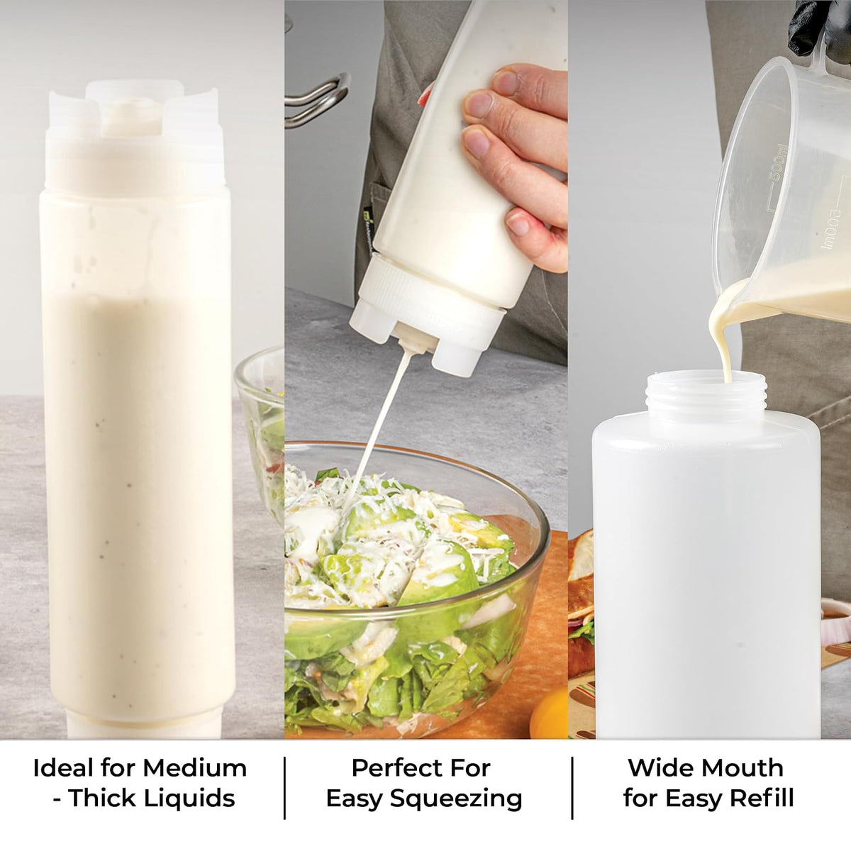 Restaurantware Inverted Plastic Squeeze Bottle with Refill and Dispensing Lids, First In First Out, Transparente, 16 Oz