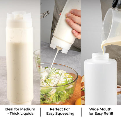 Restaurantware Inverted Plastic Squeeze Bottle with Refill and Dispensing Lids, First In First Out, Transparente, 16 Oz