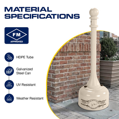 Eagle 1202BEI - Receptáculo de tope de cigarrillos de acero galvanizado, capacidad de 2 galones, 35 pulgadas de altura, 11 pulgadas de diámetro, beige