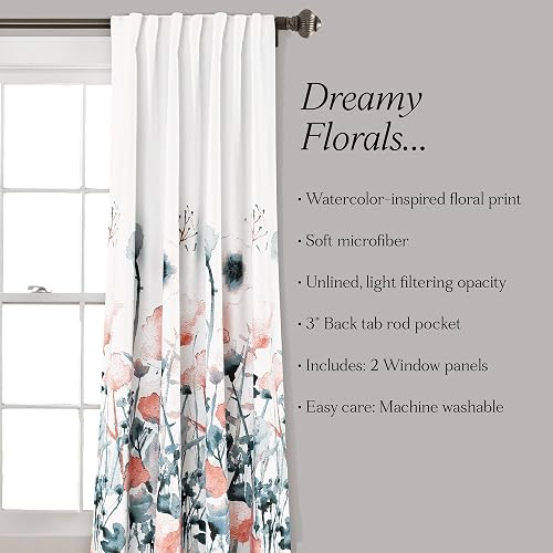 Lush DÉCOR Zuri - Juego de Cortinas para Ventana de filtrado de luz para Sala de Estar, Comedor, recámara (par), 84 x 52 Pulgadas, Azul y Coral, 2 Unidades
