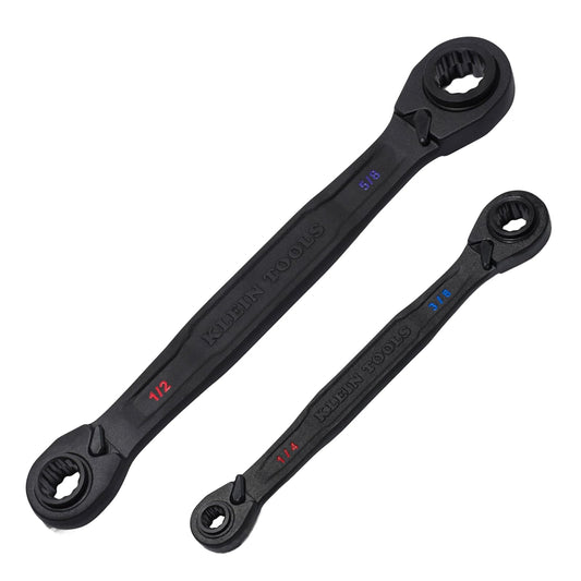 Klein Tools 68216 - Juego de llaves reversibles 4 en 1, llave cuádruple, SAE, 2 piezas, 1/4 a 3/4 pulgadas, acero forjado, 90 dientes