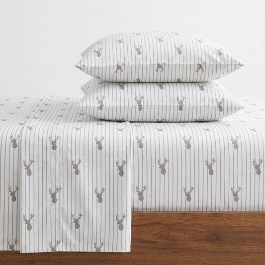 Eddie Bauer Deer Lodge Twin Flannel Sheet Set, Beige