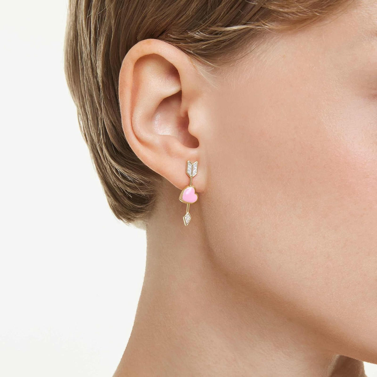 Swarovski Idyllia - Pendientes de gota con forma de corazón con flecha, color blanco