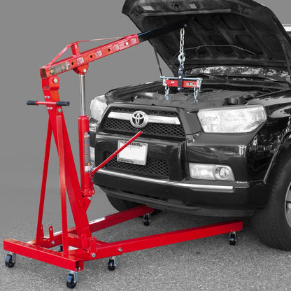 Big Red Grande Red T32100 Torin Grúa Accesorio de la Tienda de alzamiento Acero 3 Posiciones nivelador de Motor con Mango Ajustable, Capacidad de 3/4 toneladas, Rojo, Negro