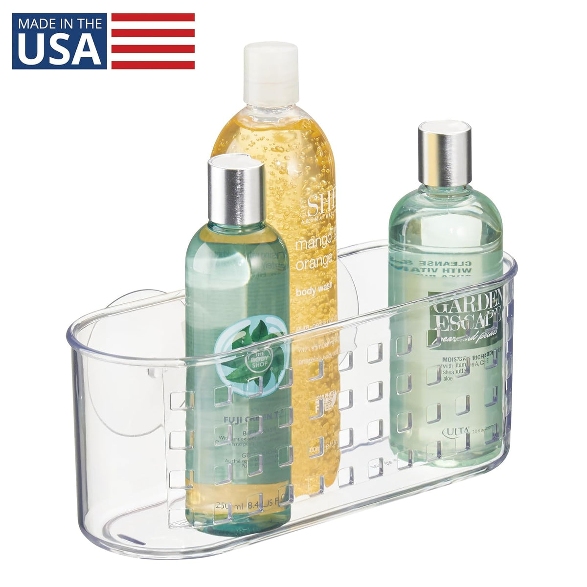 interDesign Basic Cesta para Ducha, Estante de baño de plástico con Ventosa para Colocar sin Taladro, Transparente