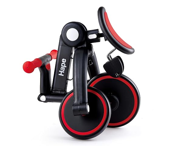 Hape Triciclo de Equilibrio Plegable Multifuncional 3 en 1, Ajustable Crece con el Niño, Desarrolla Balance y Coordinación, Color Rojo, E8468