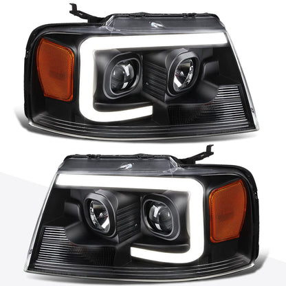 PM PERFORMOTOR PMHL-F150-0408-LB-P-BA Faros Delanteros LED DRL Negro Ámbar 3D con Luz de Circulación Diurna para Ford F-150 2004-2008 Mark LT 2006-2008