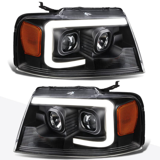 PM PERFORMOTOR PMHL-F150-0408-LB-P-BA Faros Delanteros LED DRL Negro Ámbar 3D con Luz de Circulación Diurna para Ford F-150 2004-2008 Mark LT 2006-2008
