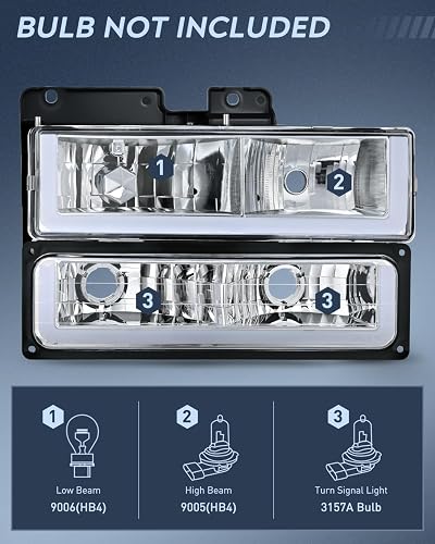 Nilight DRL - Conjunto de faros delanteros compatible con Chevrolet GMC C10 C/K 1988 1989 1991 1992 1993 1994 1995 1996 1997 1998 Chevrolet GMC C10 C/K 1988-1999 Silverado Suburban Sierra Blazer Tahoe